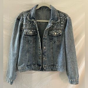Bridal Mrs. Jones Denim Jacket with Pearl Embellishments